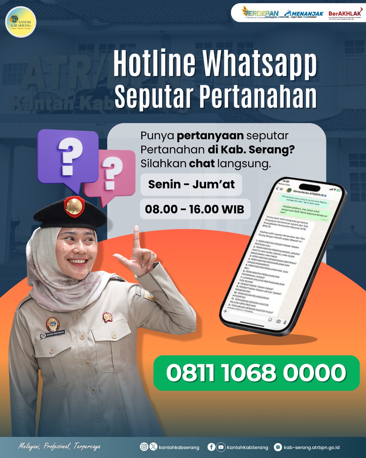 Kementerian ATR/BPN (@kementerian.atrbpn) telah menyediakan Layanan Hotline WhatsApp Pengaduan