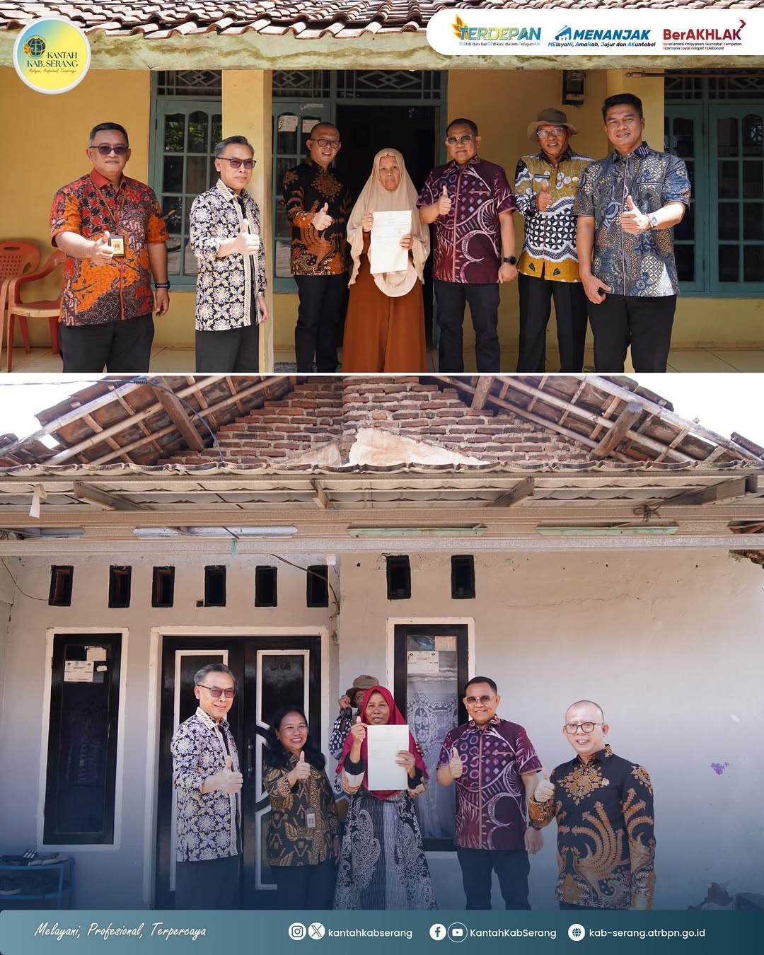 Kepala kantor BPN Kabupaten Serang menyerahkan sertipikat langsung secara door to door